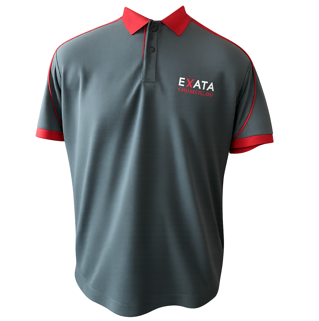 Camisa tipo polo cinza com detalhe laranja personalizada com logomarca da empresa