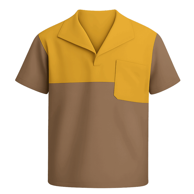 Conjunto de jaleco de Oxford profissional cinza com gola e detalhes amarelo