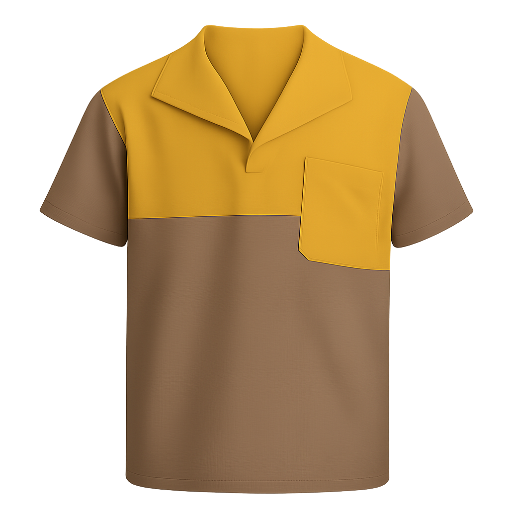 Conjunto de jaleco de Oxford profissional cinza com gola e detalhes amarelo