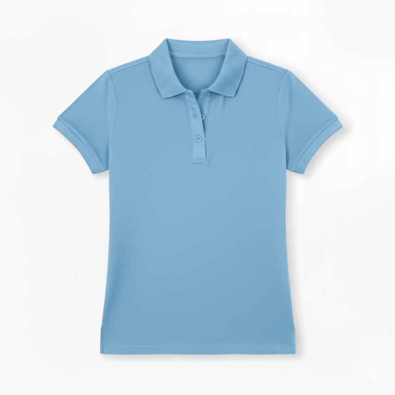 Camisa polo feminina azul bebê em malha piquet preço baixo confecção de polo feminina no atacado